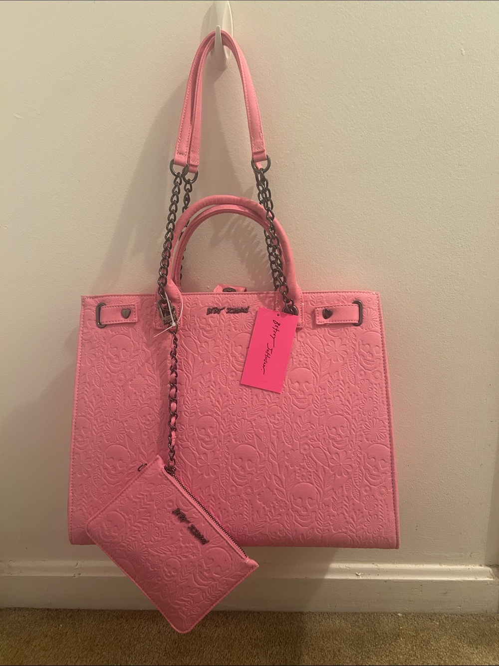 Betsey Johnson Embossed Tote with Chain Handles